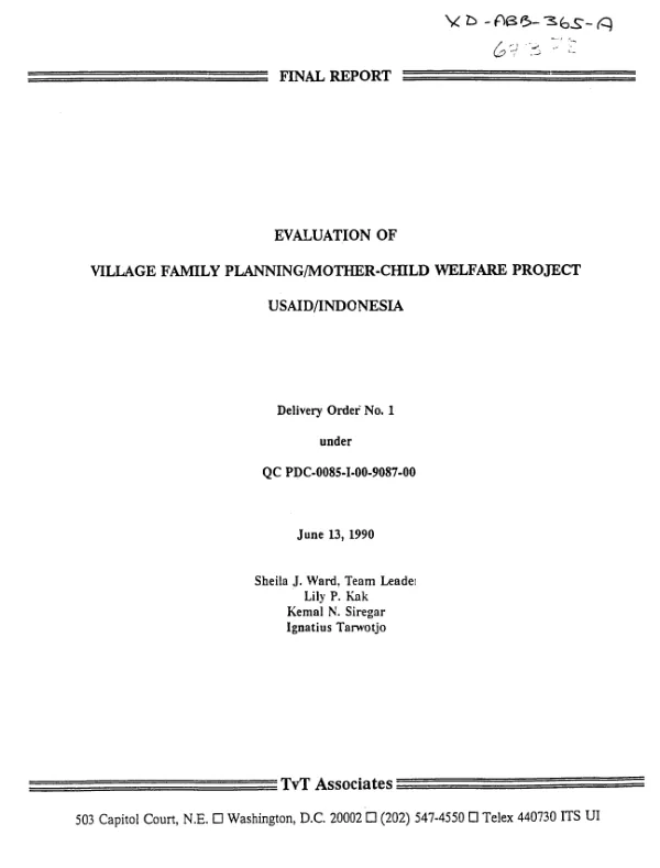 Evaluation of village family planning/mother-child welfare project, USAID/Indonesia