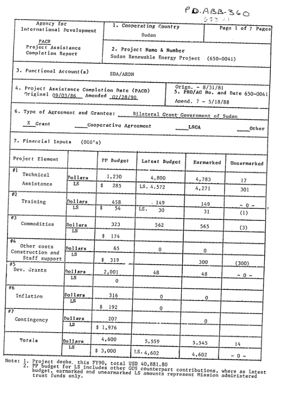 Project assistance completion report [: Sudan renewable energy project]