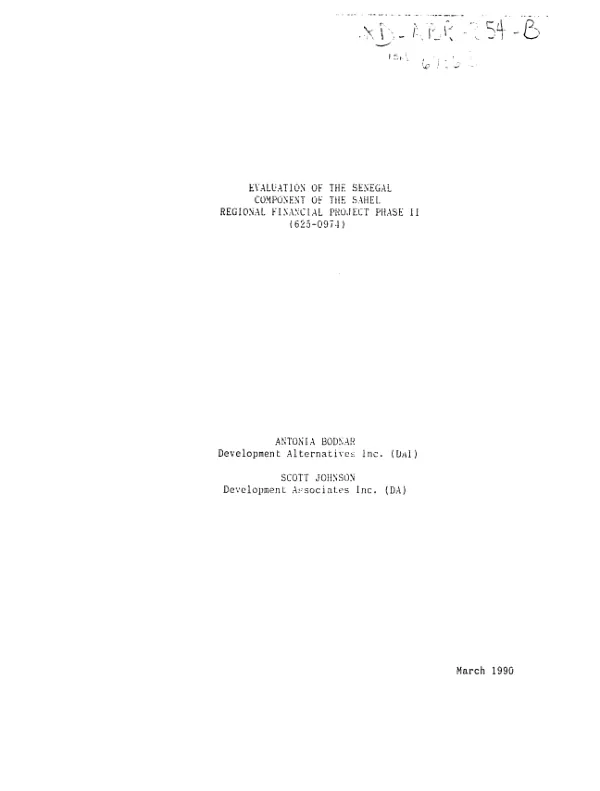 Evaluation of the Senegal component of the Sahel regional financial project phase II (625-0974)