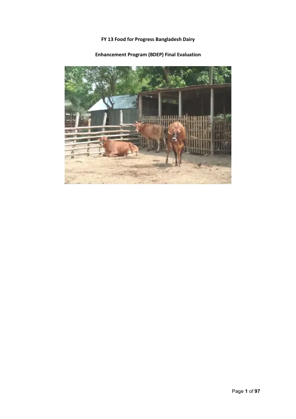 [USDA] FY 13 food for progress Bangladesh dairy enhancement program (BDEP) : final evaluation