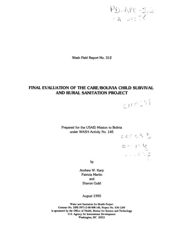 Final evaluation of the CARE/Bolivia child survival and rural sanitation project