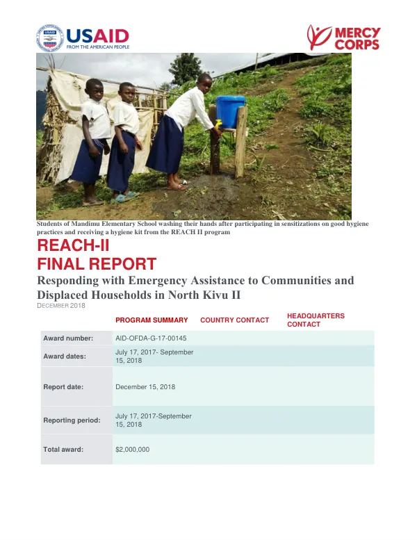 REACH-II : final report : responding with emergency assistance to communities and displaced households in North Kivu II