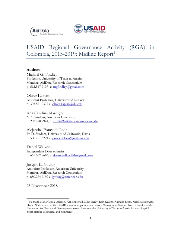USAID regional governance activity (RGA) in Colombia, 2015-2019: midline report