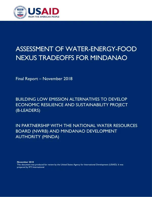 Assessment of water-energy-food nexus tradeoffs for Mindanao : final report