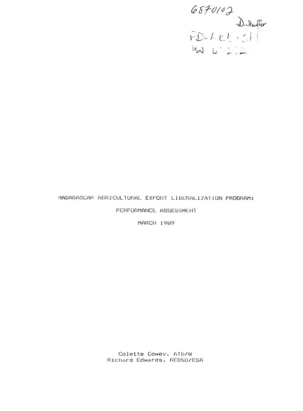 Madagascar agricultural export liberalization program : performance assessment