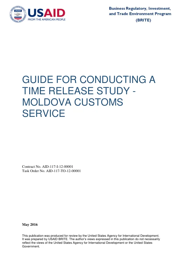 Moldova BRITE Guide for Conducting A Time Release Study - Moldova Customs Service