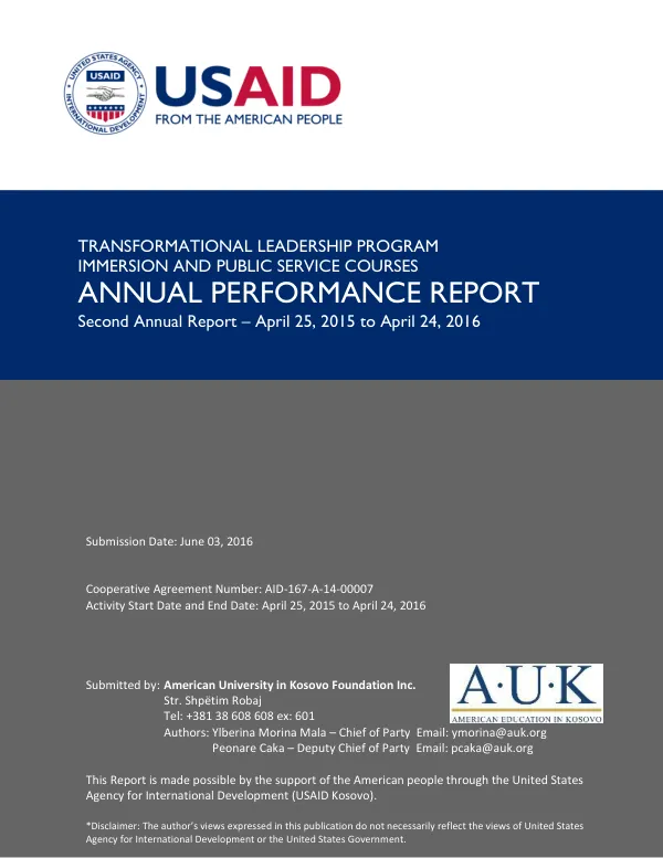 Transformational Leadership Program - Immersion and Public Service Courses - Year Two Annual Performance Report