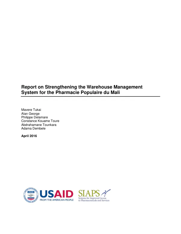 Report on Strengthening the Warehouse Management System for the Pharmacie Populaire du Mali