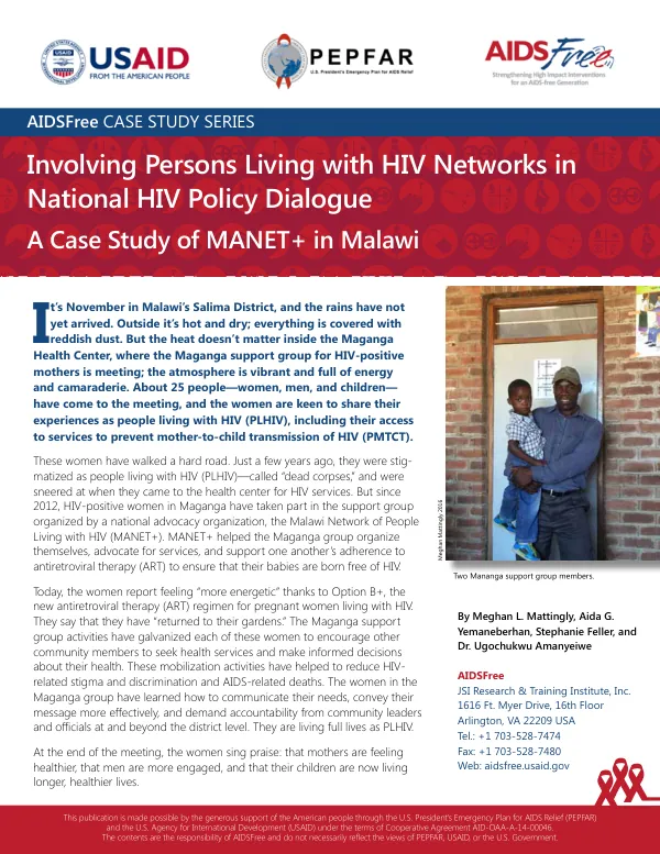 Involving Persons Living with HIV Networks in National HIV Policy Dialogue: A Case Study of MANET+ in Malawi