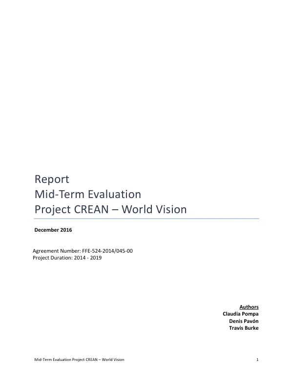 [USDA FY 2014 McGovern-Dole] Report mid-term evaluation project CREAN