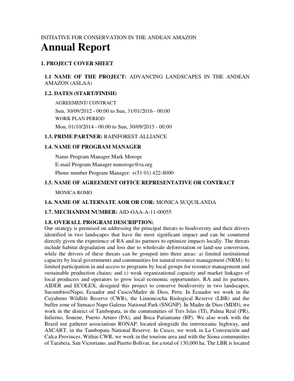 Initiative for Conservation in the Andean Amazon - Annual Report