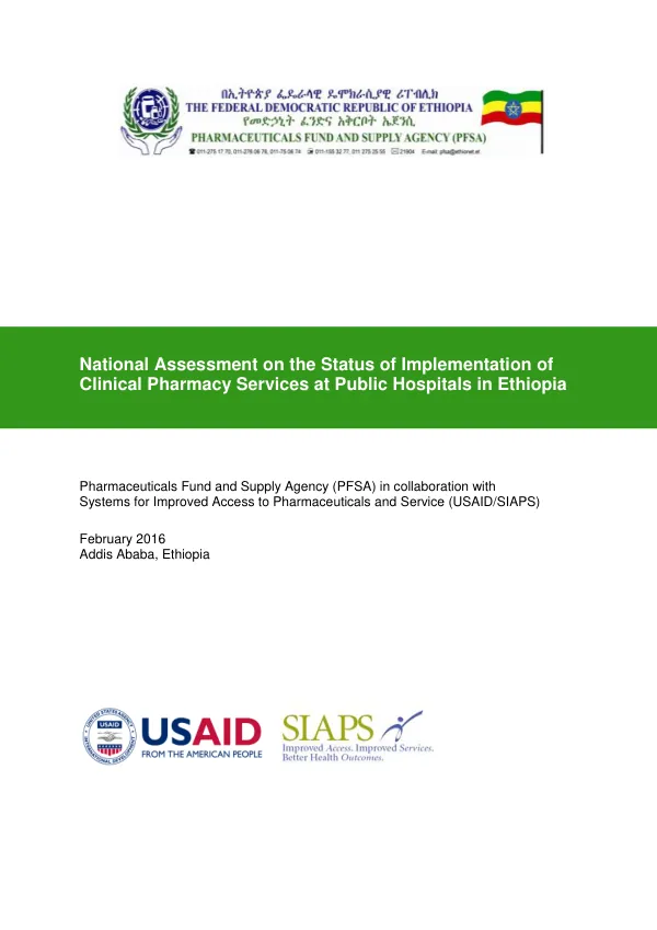 National Assessment on the Status of Implementation of Clinical Pharmacy Services at Public Hospitals in Ethiopia