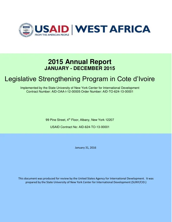 Legislative Strengthening Program in Cote d’Ivoire 2015 Annual Report