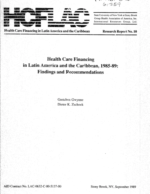 Health care financing in Latin America and the Caribbean, 1985-89 : findings and recommendations