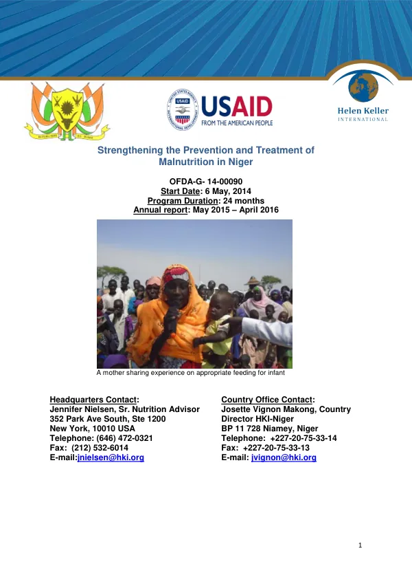 Strengthening the Prevention and Treatment of Malnutrition in Niger: Year 2 Annual Report