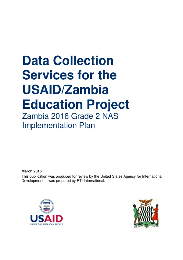 Data collection services for the USAID/Zambia Education Program Zambia 2016 Grade 2 NAS Implementation Plan