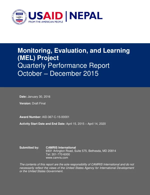 Monitoring Evaluation and Learning Qtrly Performance Report