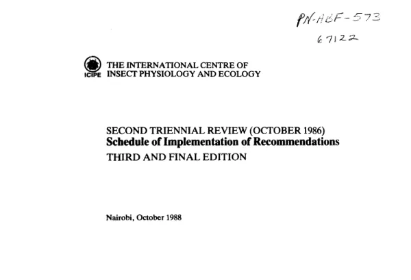 International Centre of Insect Physiology and Ecology (ICIPE) : second triennial review (October 1986), schedule of implementation of recommendations -- third and final edition