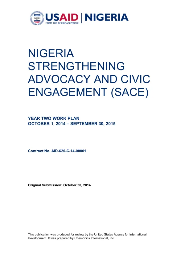 Nigeria strengthening advocacy and civic engagement (SACE) year two work plan, October 1, 2014-September 30, 2015