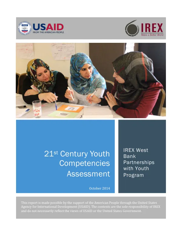 IREX/West Bank partnerships with youth (PWY) program : 21st century youth competencies assessment, 2014