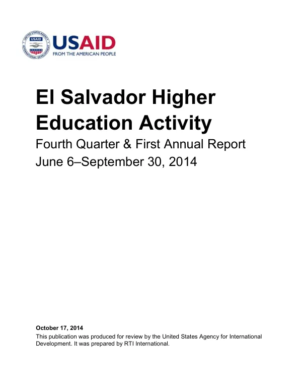 El Salvador higher education activity : fourth quarter & first annual report, June 6–September 30, 2014