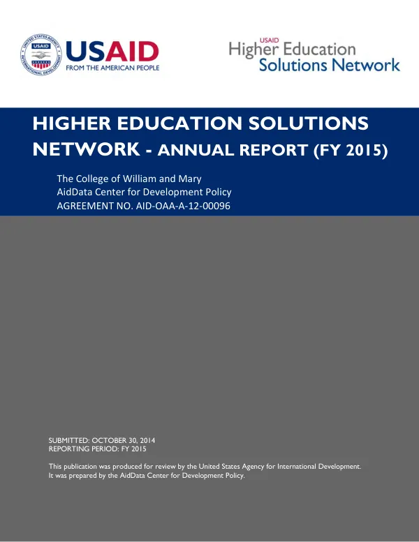 Higher education solutions network : annual report (FY 2015) [College of William and Mary]