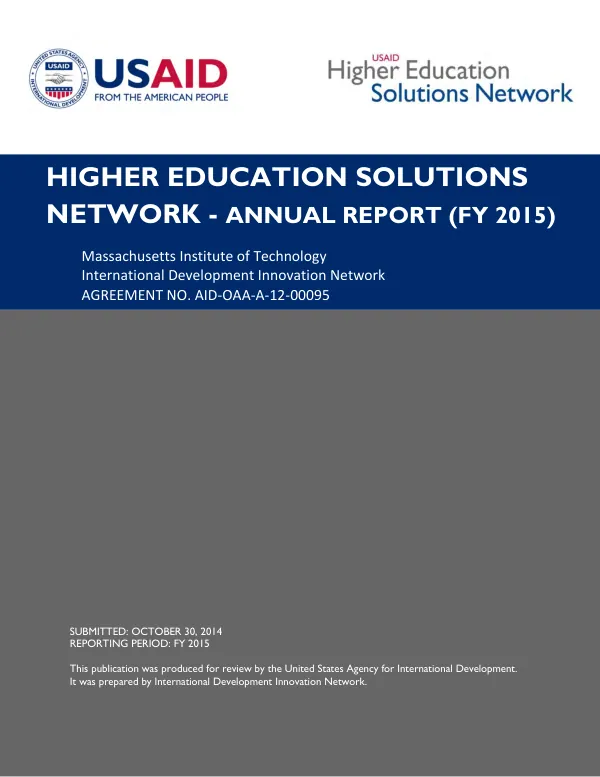 Higher education solutions network : annual report (FY 2015 [Massachusetts Institute of Technology]