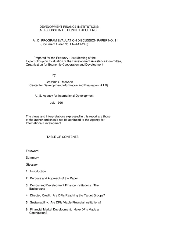 Development finance institutions : a discussion of donor experience
