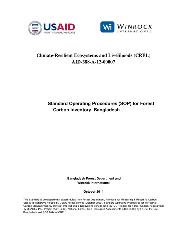 Standard operating procedures (SOP) for forest carbon inventory, Bangladesh