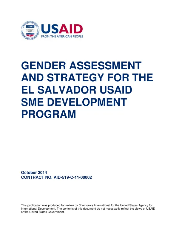 Gender assessment and strategy for the El Salvador USAID SME development program