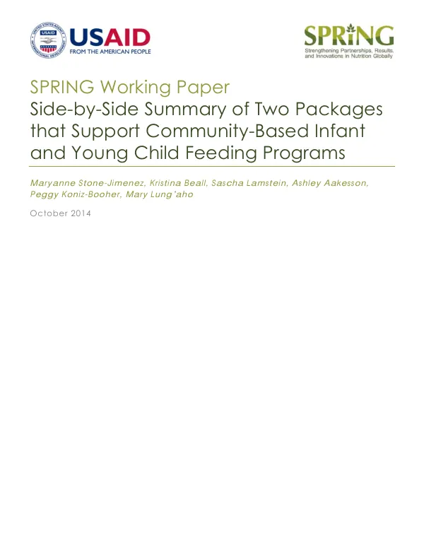 Side-by-side summary of two packages that support community-based infant and young child feeding programs