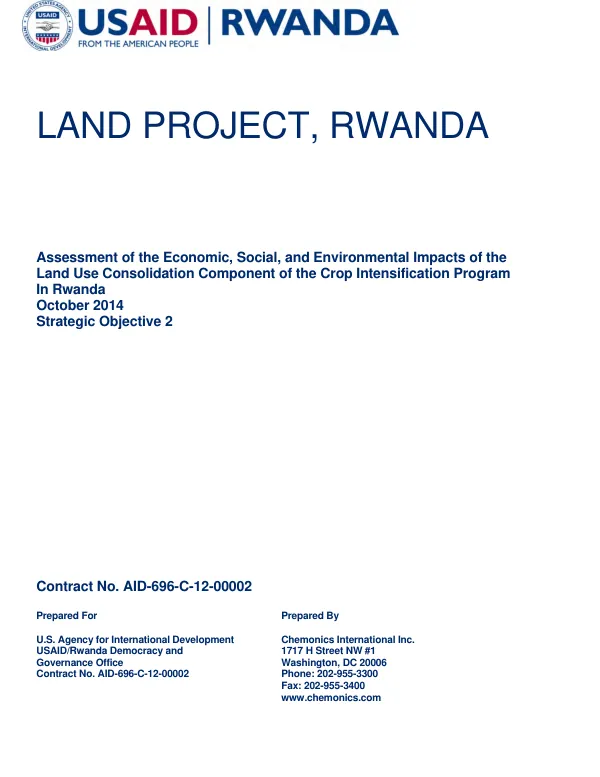 Assessment of the economic, social, and environmental impacts of the land use consolidation component of the crop intensification program in Rwanda : final report