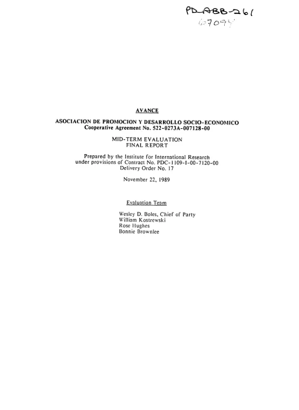 AVANCE, Asociacion de Promocion y Desarrollo Socio-Economico, cooperative agreement no. 522-0273-A-00-7128-00 : mid-term evaluation, final report