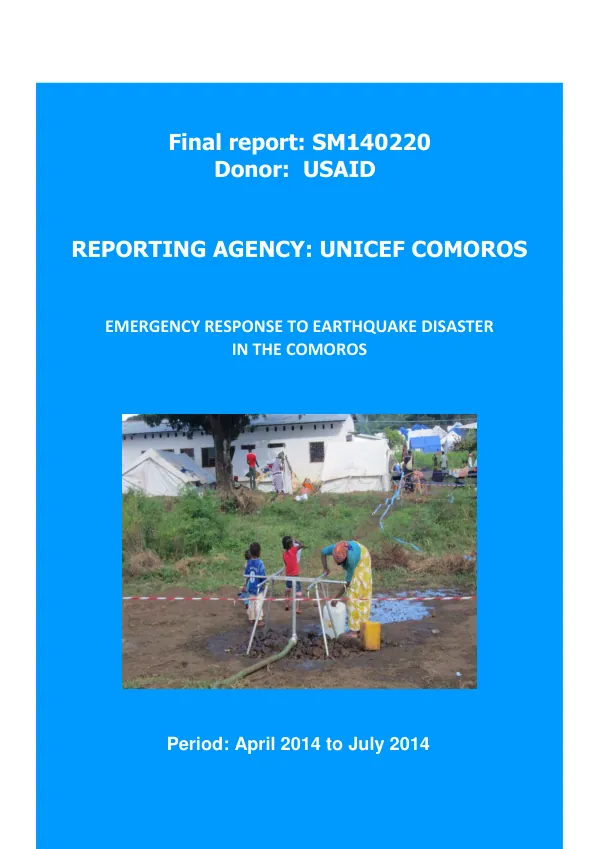 Emergency response to earthquake disaster in the Comoros : final report : period April 2014 to July 2014