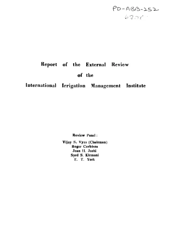 Report of the external review of the International Irrigation Management Institute