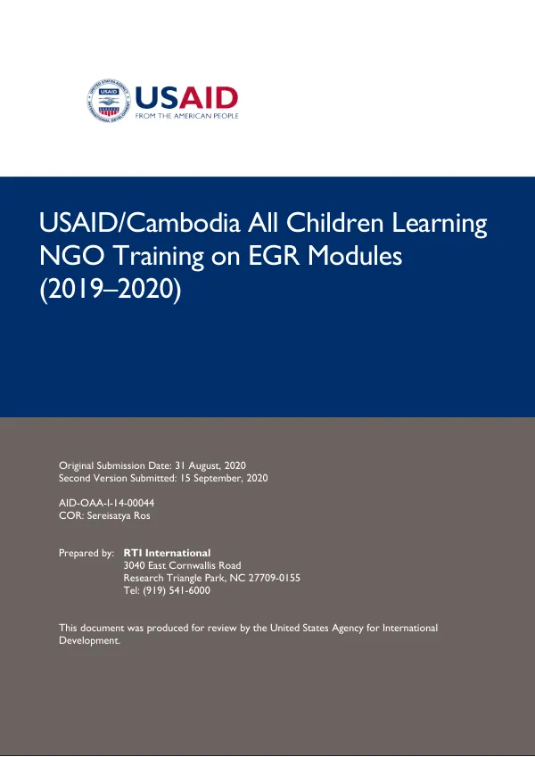 USAID/Cambodia all children learning NGO TRAINING on EGR modules (2019–2020)