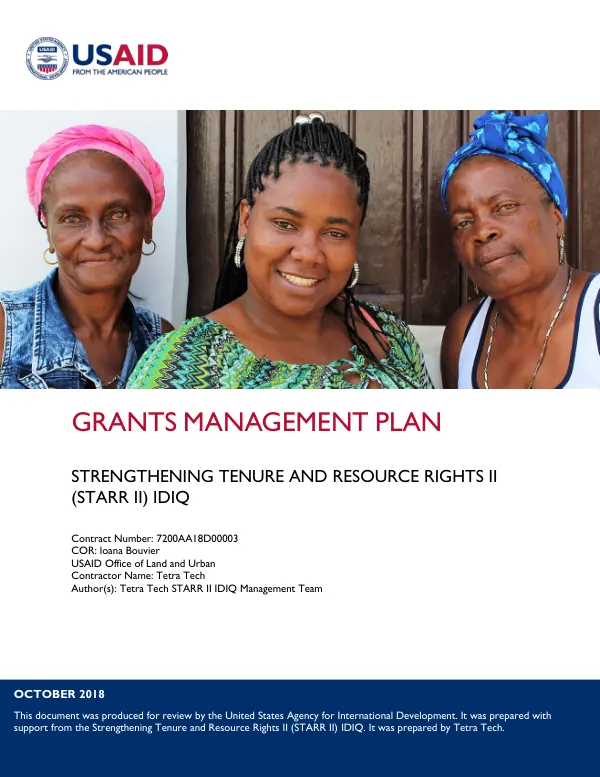 USAID Colombia land for prosperity activity grants management plan