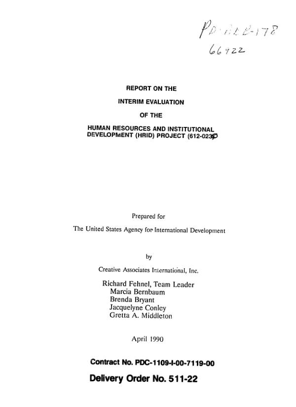 Report on the interim evaluation of the human resources and institutional development (HRID) project (612-0230)