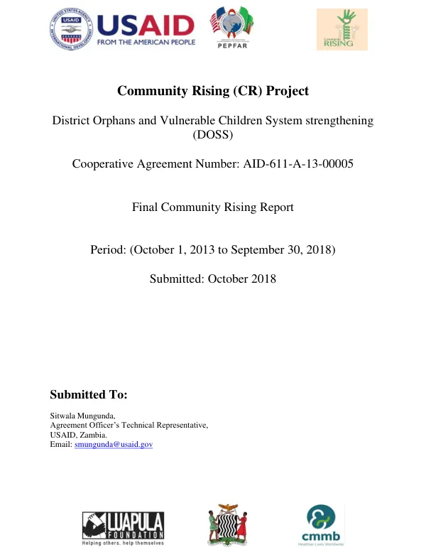 Community rising (CR) project : district orphans and vulnerable children system strengthening (DOSS) : final community rising report, period : October 1, 2013 to September 30, 2018