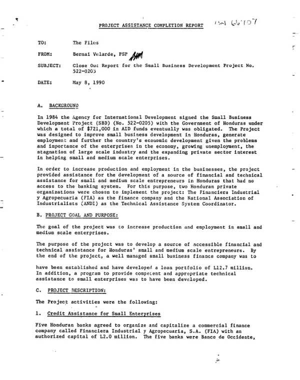 Project assistance completion report [: close out report for the small business development project no. 522-0205]