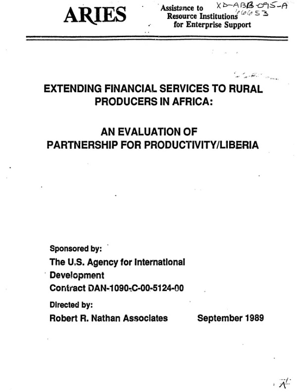 Extending financial services to rural producers in Africa : an evaluation of Partnership for Productivity/Liberia