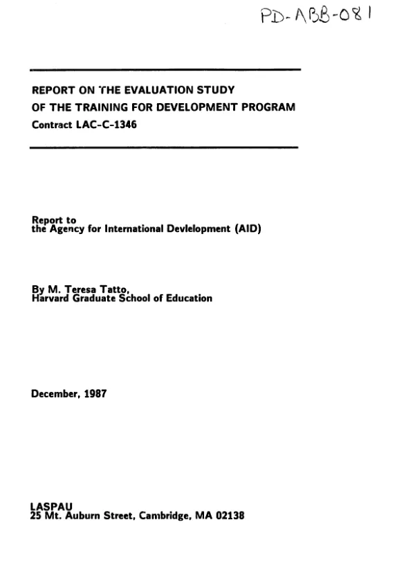 Report on the evaluation study of the training for development program