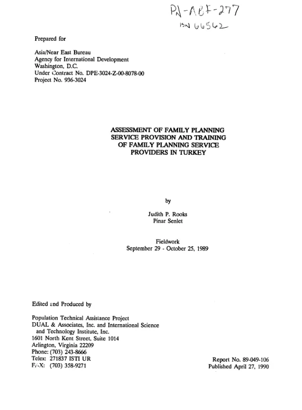 Assessment of family planning service provision and training of family planning service providers in Turkey