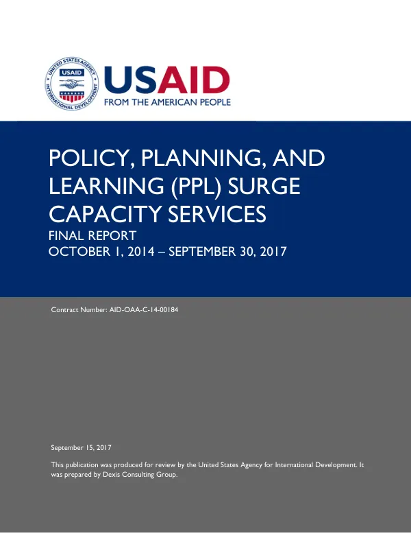 Policy, planning, and learning (PPL), surge capacity services final report