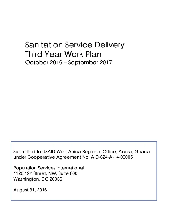 West Africa Sanitation Service Delivery Program Third Year Work Plan October 2016-September 2017