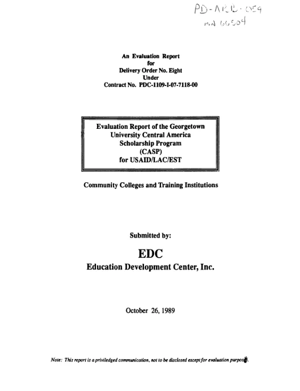 Evaluation report of the Georgetown University Central America scholarship program (CASP) for USAID/LAC/EST : community colleges and training institutions
