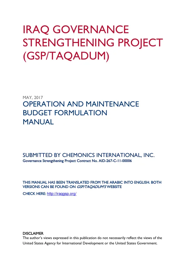 OPERATION AND MAINTENANCE BUDGET FORMULATION MANUAL