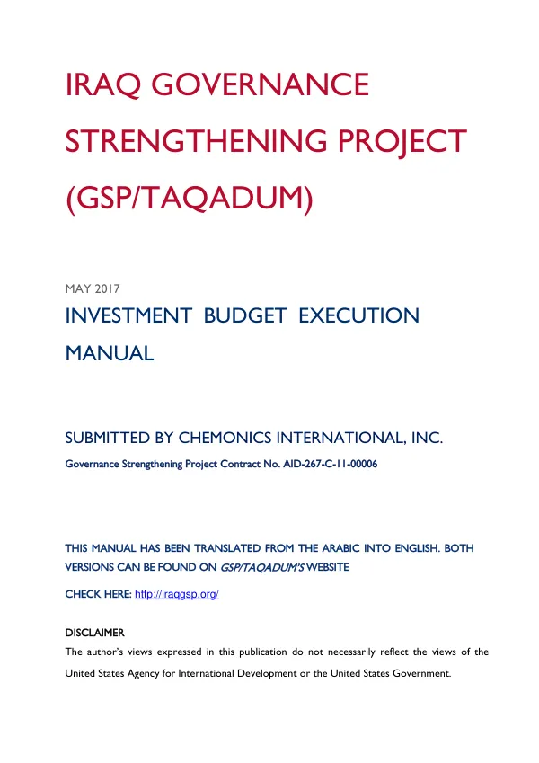 INVESTMENT BUDGET EXECUTION MANUAL