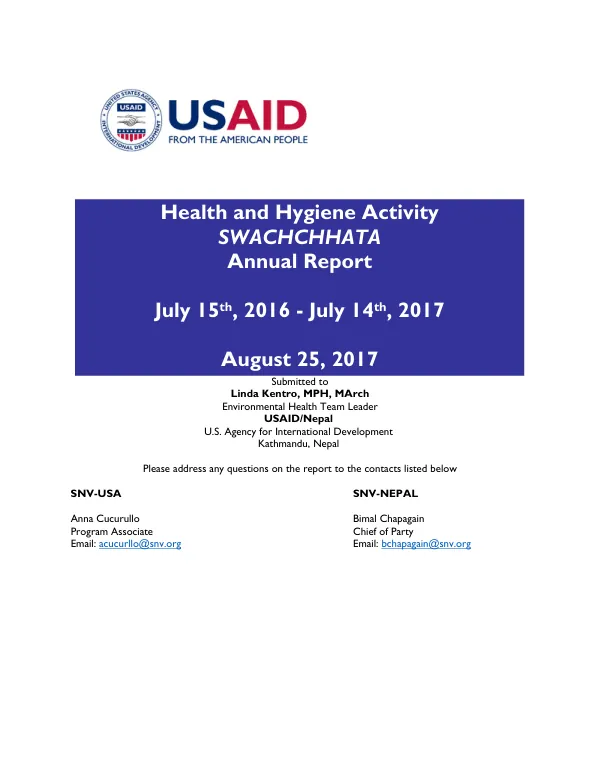 Health and Hygiene Activity, Swachchhata, Annual Report: July 15, 2016-July 14, 2017