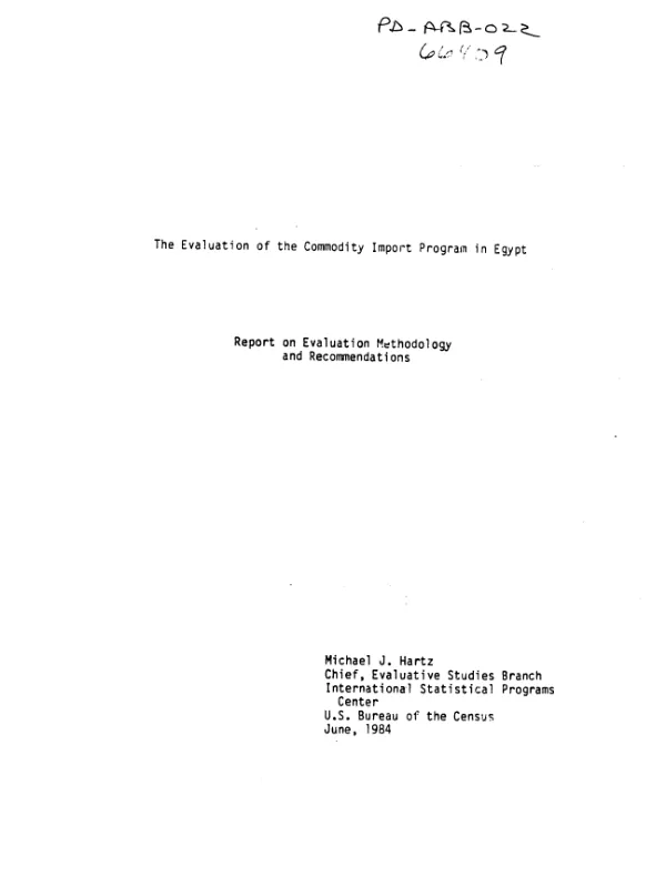 Evaluation of the commodity import program in Egypt : report on evaluation methodology and recommendations